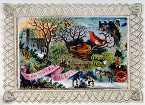 A Christmas Greeting, Victorian postcard by English School